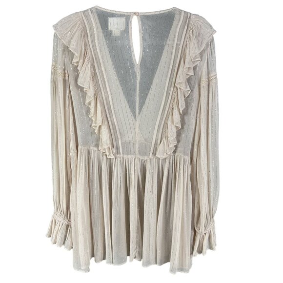 Anthropologie Maeve Wynn Metallic Striped Womens 8 Flowy Tunic Top Boho Peasant - Picture 4 of 16